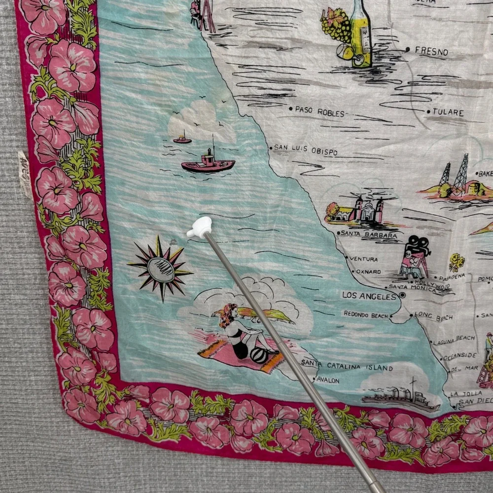 Vintage Ades Los Angeles California Souvenir Scarf Women OS Silk Map Print Boho